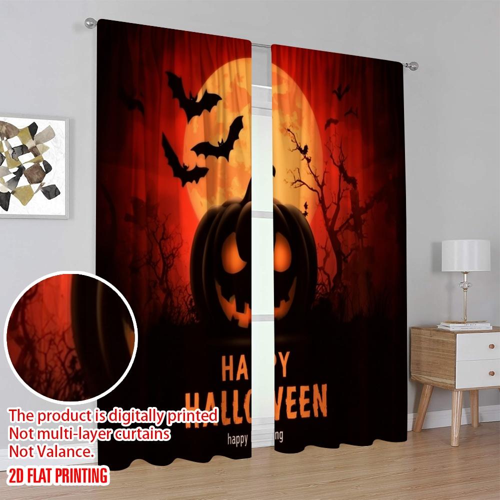 2 Stück, 2D-Flachdruck Minimalistische Vorhänge Eine Vielzahl von Halloween-Kürbissen Vielseitiger Polyesterstoff (ohne Stange) Dekorationen