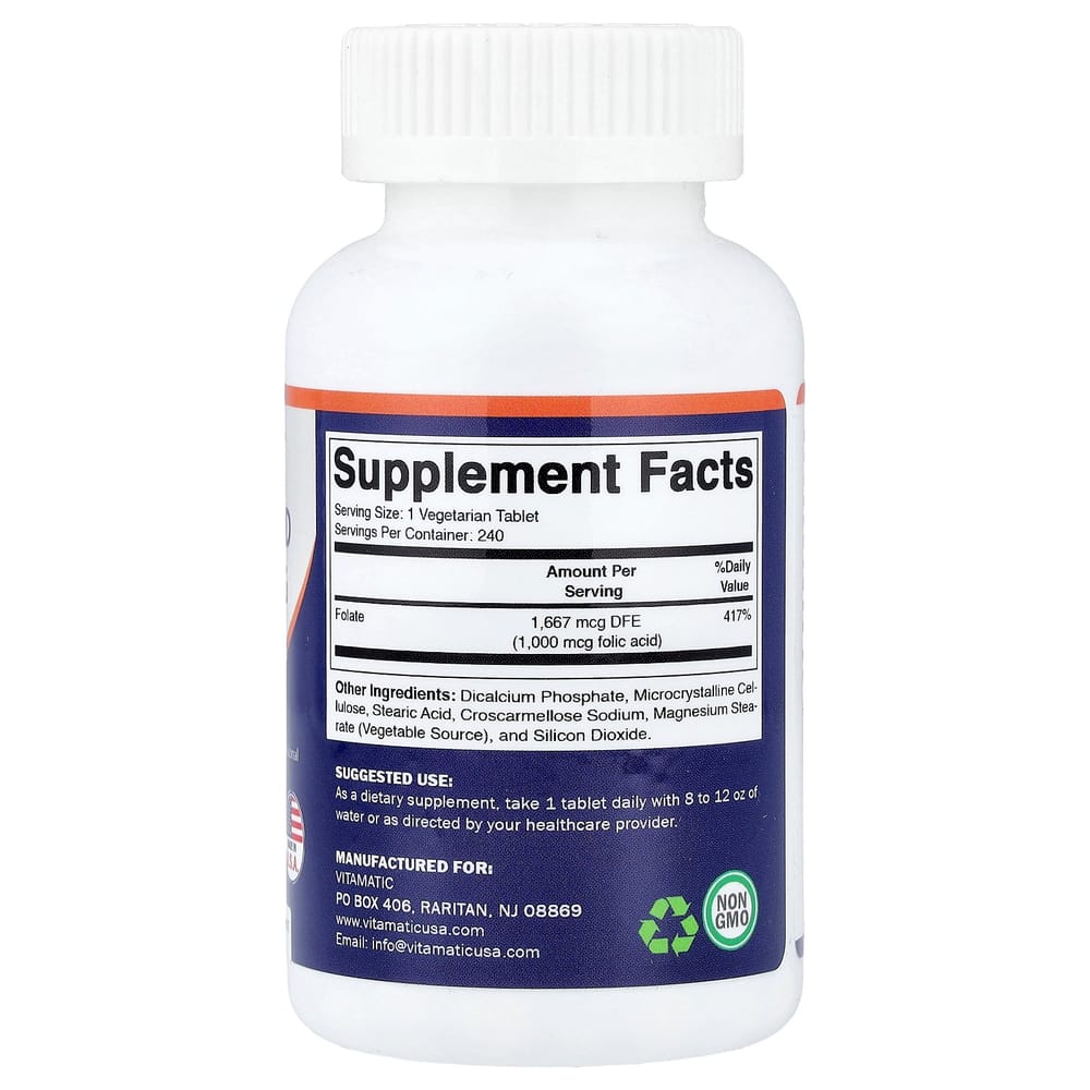 iHerb Folic Acid 1000mcg Vegetarian Tablets, 240 Count