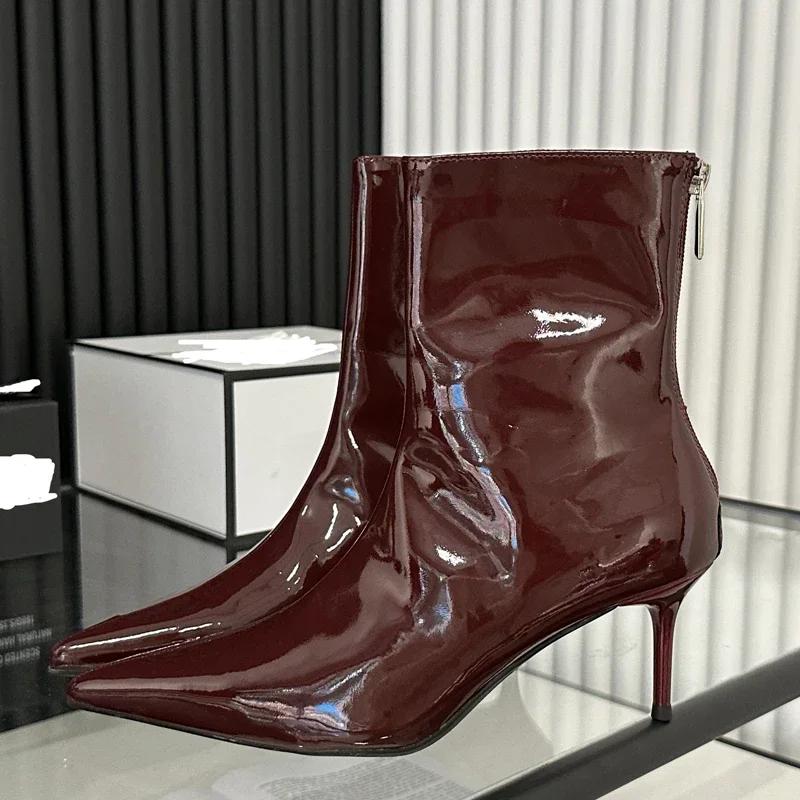 

Модная Роскошная Женская Обувь Модные Тонкие Высокие Каблуки Ботильоны Женский Уличный Стиль Узкий Заостренный Носок Молния Банкет Выпускной Вечер Женская Обувь 39 красный