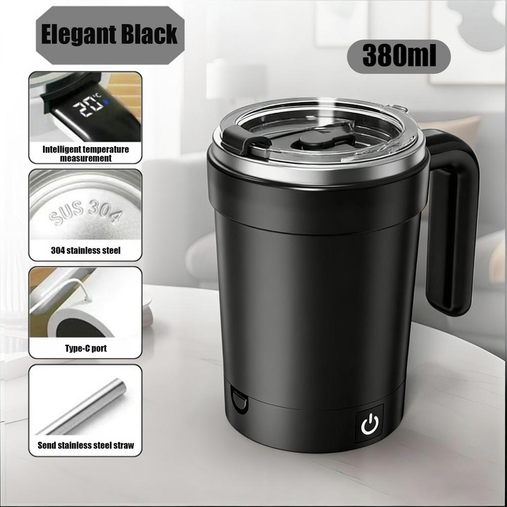 Automatic Stirring Mug with Magnetic Stirrer and Digital Temperature Display Stainless Steel Inner Cup for Hot Beverage Mixing and Heating