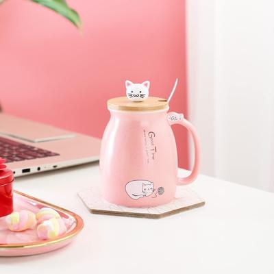 380ml Kawaii Cat Ceramic Mug Set with 3D Kitten Lid & Spoon, Large Capacity Milk Tea Water Cup, Personalized Birthday Gift