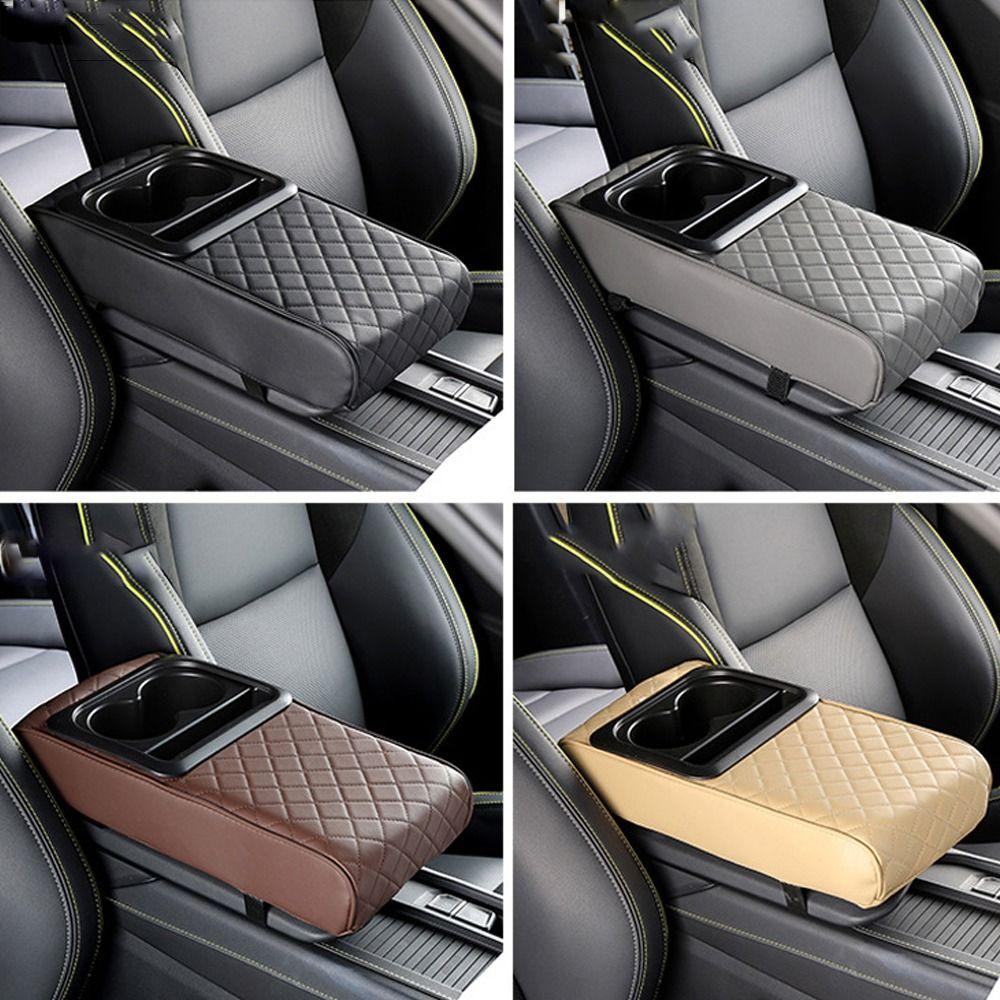 Durable Portable Center Console Armrest Cushion PU Leather Multifunctional Cup Holder Universal Height Increasing Armrest Pad
