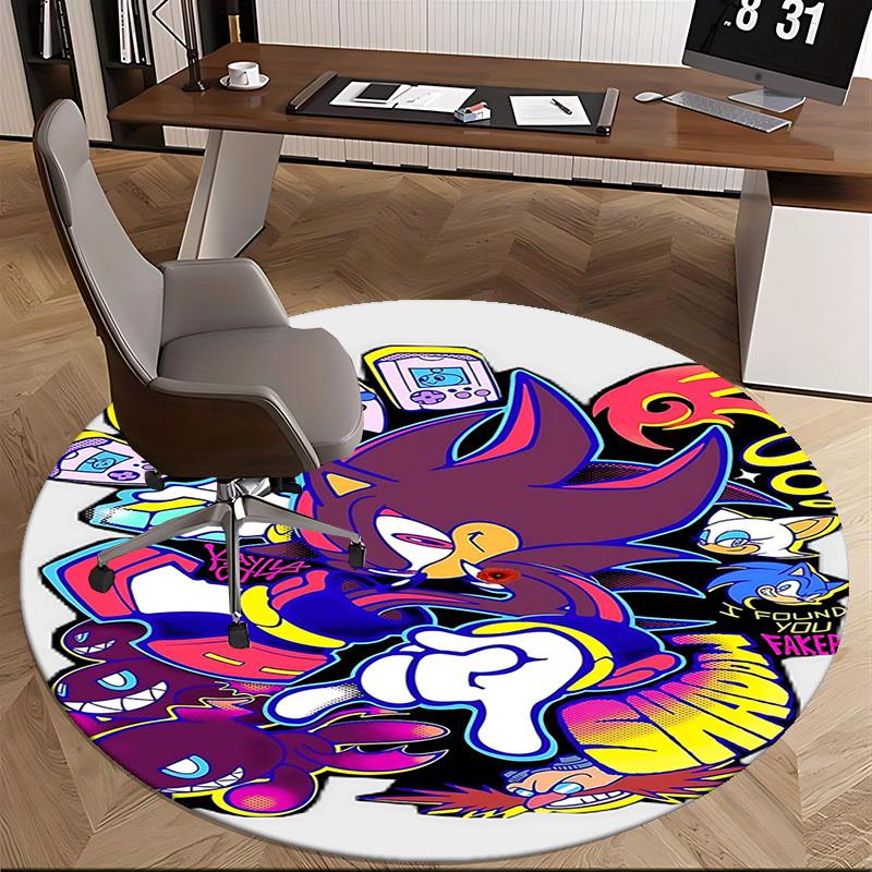 1 Stück Sonic the Hedgehog & Friends Anime Cartoon Design Runder Teppich - Bürostuhlmatte, Rutschfester Teppich für Heimdekoration, Wohnzimmer