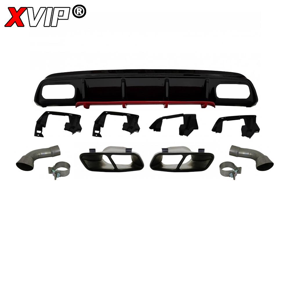 XVIP Red Glossy Black Rear Diffuser With Exhaust Pipe For Mercedes Benz A-Class W176 A200 A45 AMG 2013-18 Bumper Car Accessories