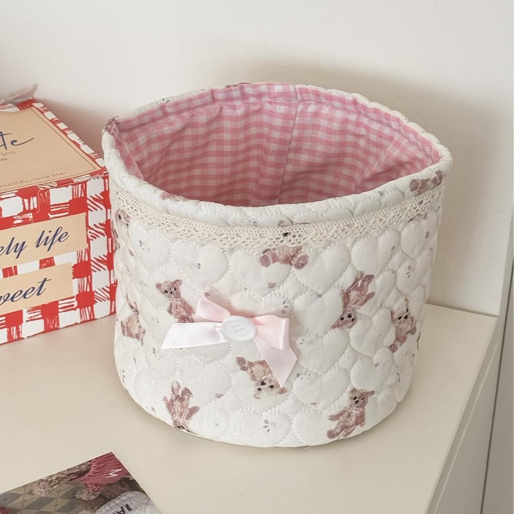 Sweet Bear Series Desktop Storage Basket Quilting Cotton Cylindrical Organizer Box Cartoon Large Capacity Storage Frame