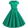 Summer New Style Solid Color Green Short-sleeved Casual Retro Big Swing Dress