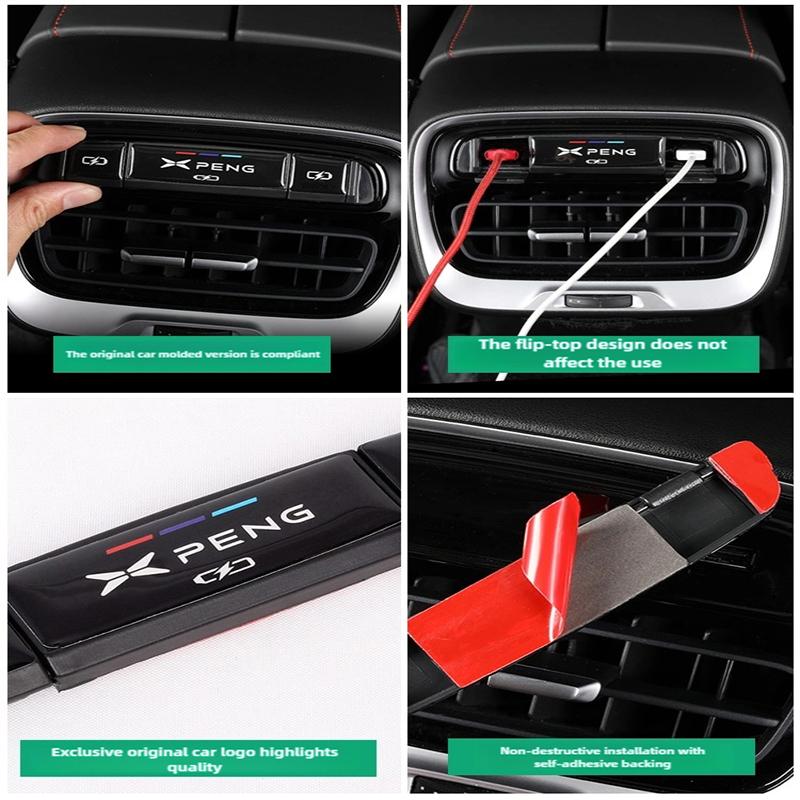 For Xpeng P7 P7i P7+ 22-25 Car Rear Seat USB Charging Protection Cover Charging Port Modification Dustproof Decorative Trim ABS