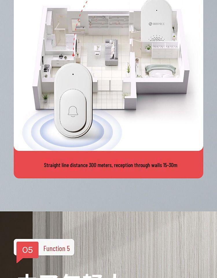 Schwarze kabellose Türklingel mit Fernbedienung, Große Reichweite, Bohrfrei, Eins-zu-Zwei-Heimsystem