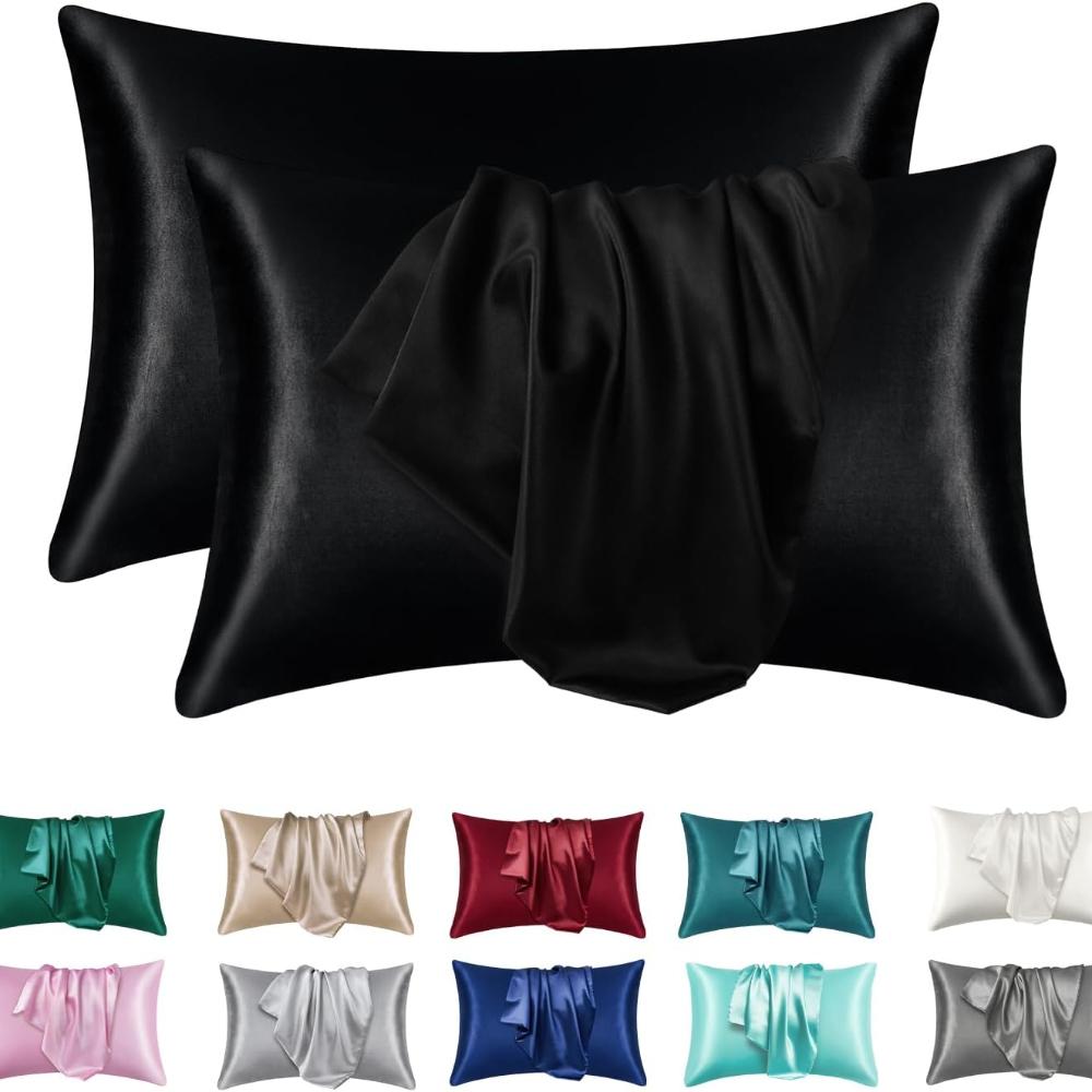 2pcs Satin Silk Pillowcase for Hair and Skin, Coral Pillow Cases Standard Size Set of Super Soft Pillow Case