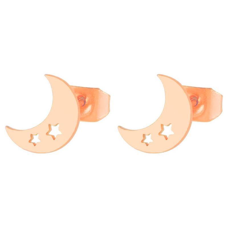 Korean Minimalist Hollow Crescent Moon Earrings - Stainless Steel Studs
