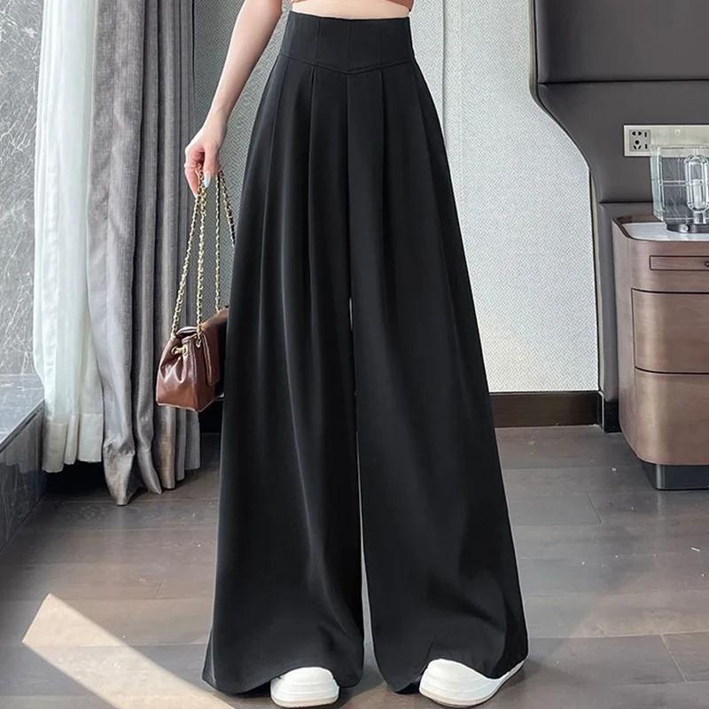 Spring Summer Lady Korean Solid High Waist Pants Girls Wide Leg Suit Trousers Women Slim Fit Comfortable Daily Slacks
