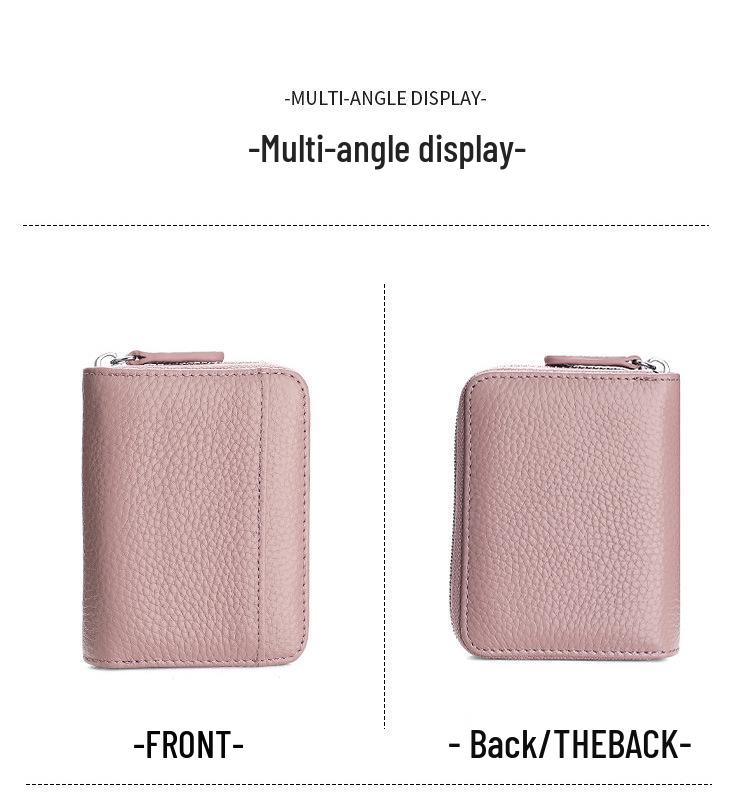 Women's Genuine Leather Zipper Card Holder - Anti-Demagnetization Multi-Slot Accordion Style