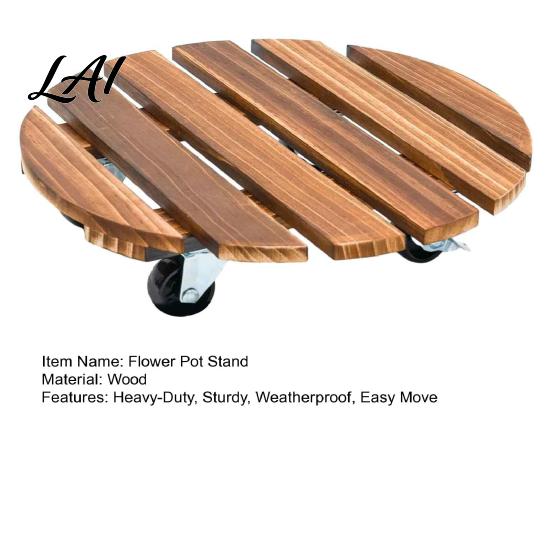 Portable Plant Holder for Park Round Wood Caddy with Wheels Heavy Duty Rolling Stand Stable Dolly Farm Casters Movable Flower Pot Indoor Outdoor