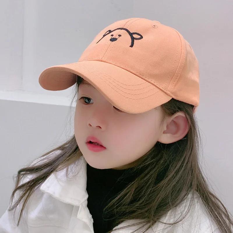 1Pc Children Solid Color Baseball Cap Baby Sun Hats Kids Cotton Breathable Hat Boys Girls Adjustable Caps Cute Bear Embroidered