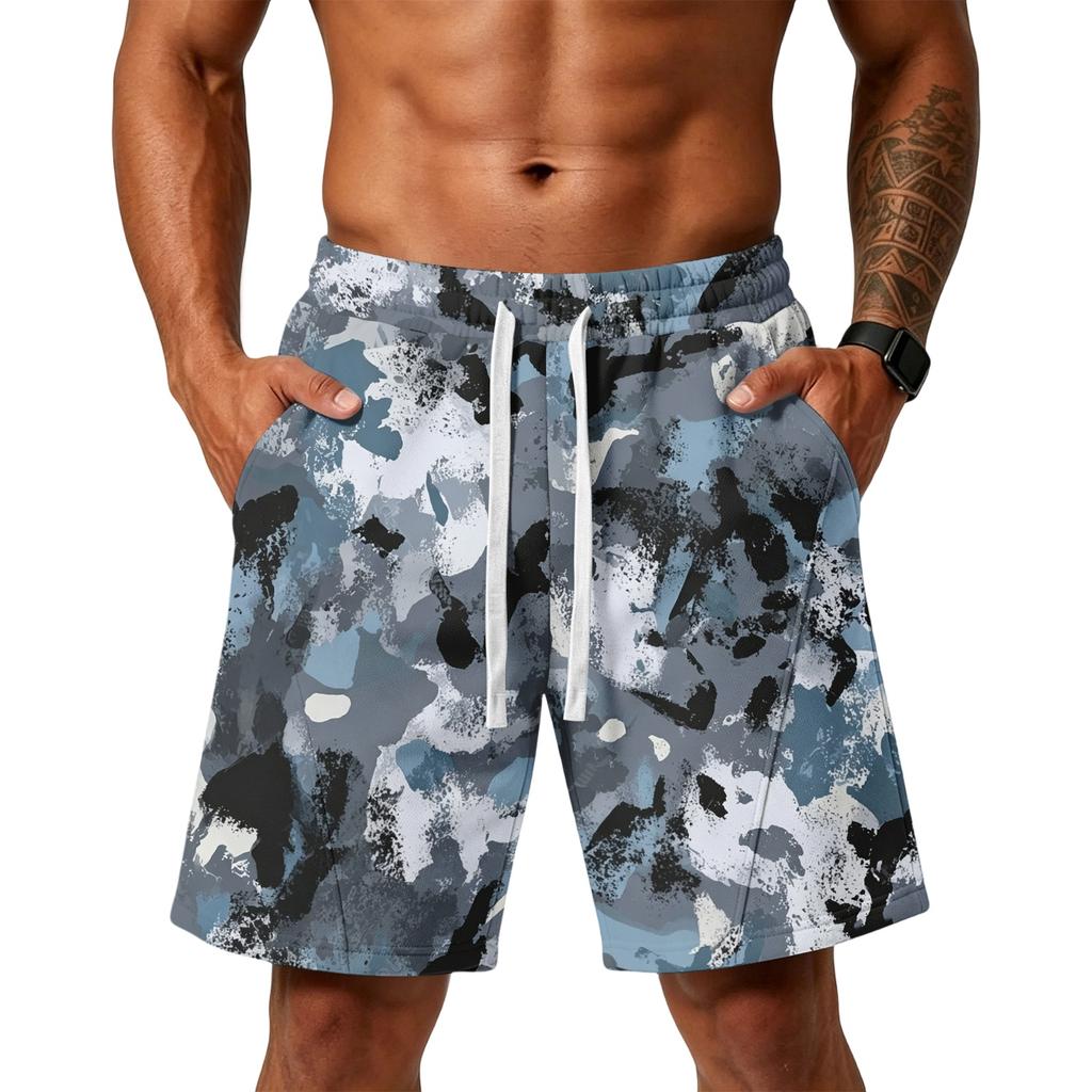 Herren Locker geschnittene Camouflage-Print Sport-Trainings-Fitnessstudio Strandshorts mit Kordelzug-Taille und Seitentaschen für Alltagsaktivitäten