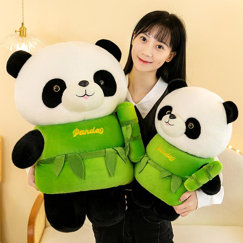 Panda Toy Plush Bamboo Tube Doll Stuffed Animal Doll Pp Cotton Gift Cartoon