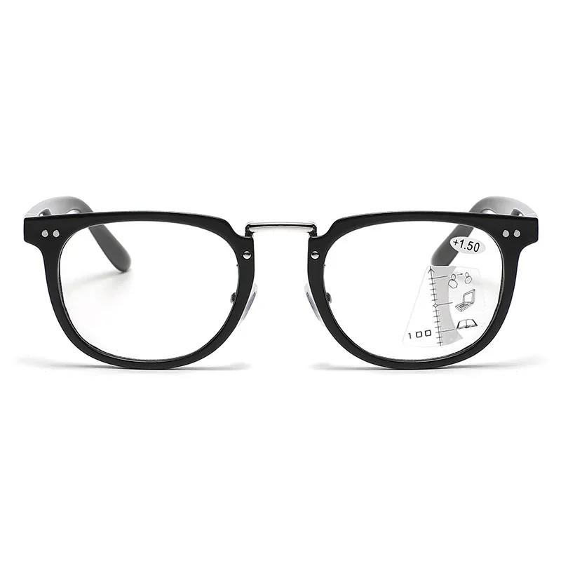 Photochromic Multifocal Reading Glasses Retro Large Frame Anti Blue Light Presbyopia Glasses Color Change Far Sight Eyewear
