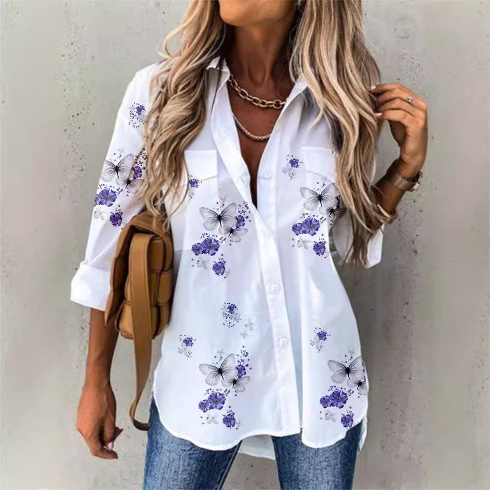 Dámská jarní móda ležérní pouliční košile na knoflíky elegantní a pohodlný top s dlouhým rukávem volná halenka oblečení pro office lady