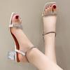 Fashion Shiny Rhinestone Women's Sandals Summer 2025 Crystal High Heels Party Shoes Woman Comfortable Thick Heel Slides Sandalias Mujer