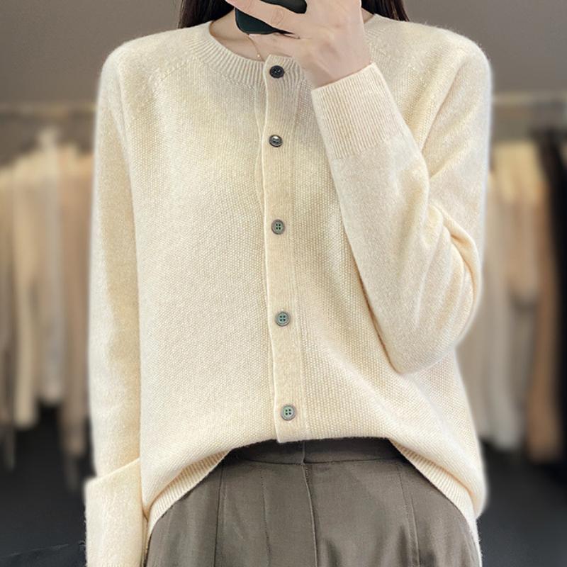 

IHUASU Женский шерстяной вязаный кардиган с круглым вырезом, универсальный тонкий свитер для осени и зимы XXL бежевый