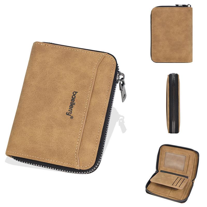 Baellerry Vintage Design Zipper Card Holder Business Fashion Men Coin Purse Short Wallets GZW