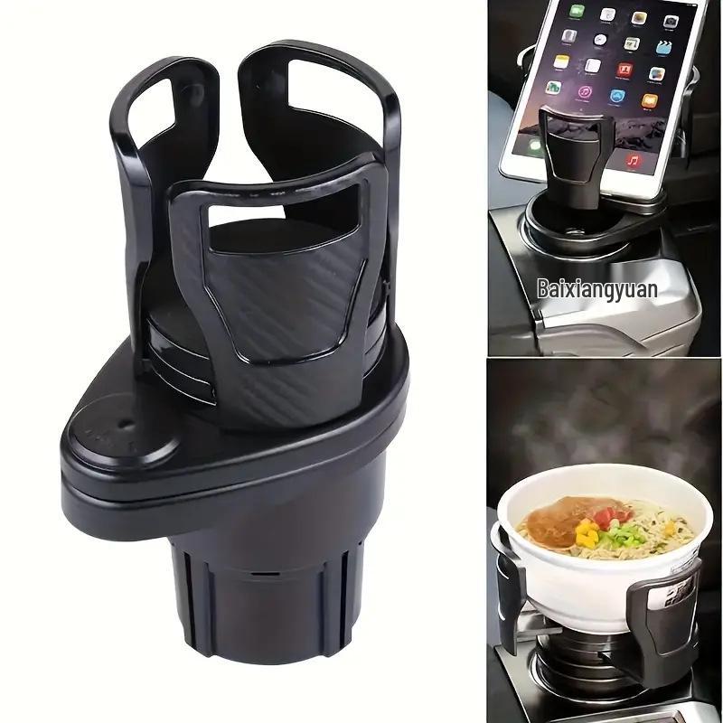Dual-Layer Rotating Car Cup Holder with Multifunctional Storage