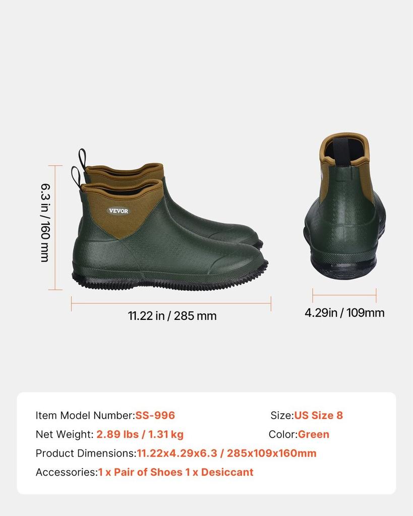 Women's Ankle Deck Boots Waterproof Anti-Slip Work Rain Boots Size 8 US