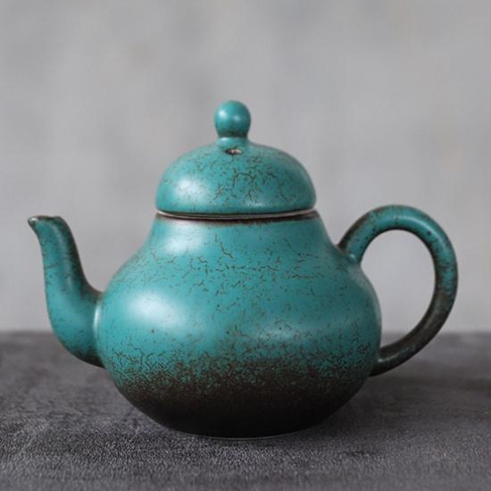 200ml Ceramic Teapot Kiln Change Green Glaze Handmade Ball Hole Kung Fu Tea Set