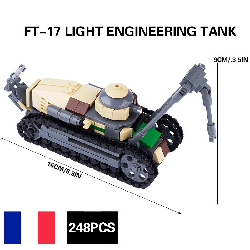 MOC Bricks Toys Military Car Vehicle WW2 Tank Building Blocks French Fighter R-35 AS-565 Armored Kids Gift