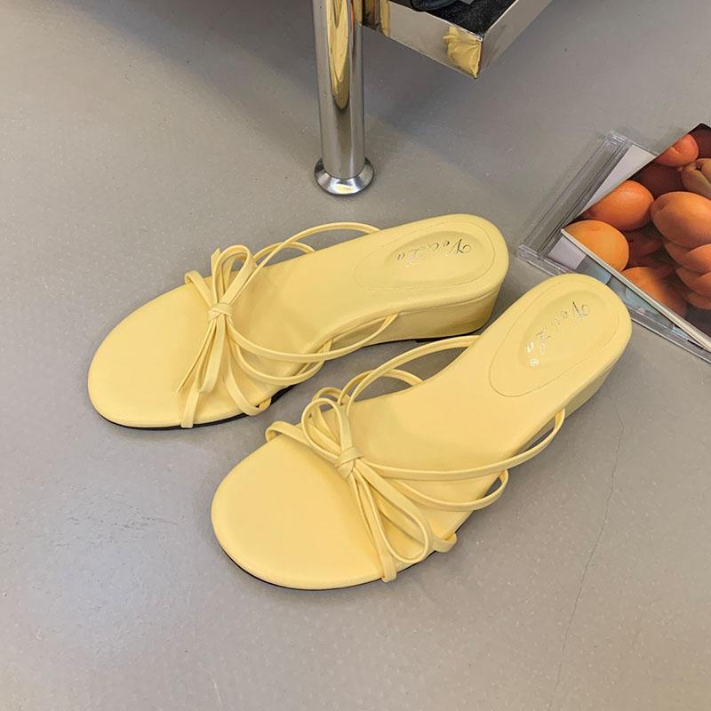 Fashion Fashion Shallow Ladies Wedges Low Heel Sandals Shoes Female Summer Beach Round Toe Women Wedges Slides Sandals Shoes Slippers