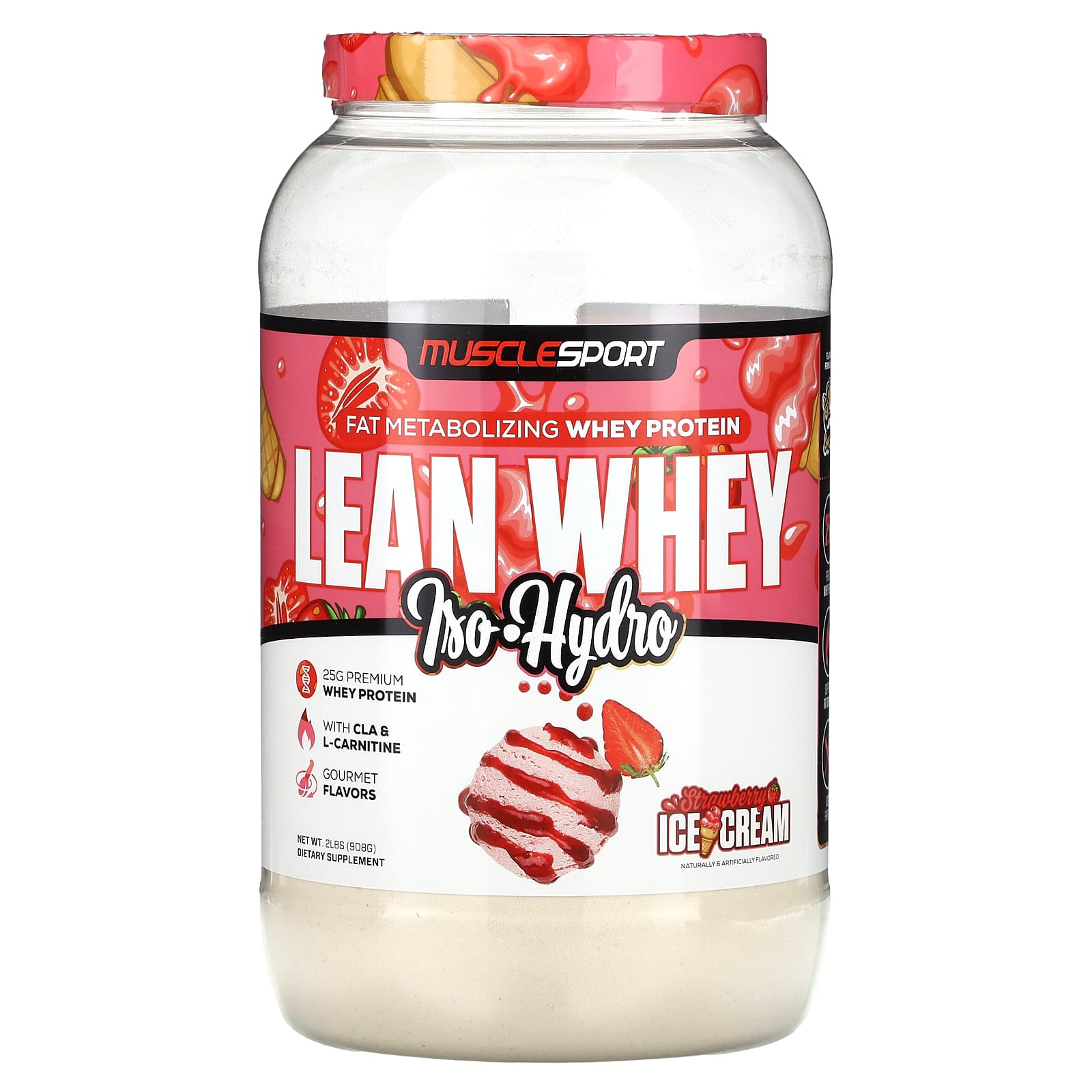 

MuscleSport, Lean Whey, Iso-Hydro, Strawberry Ice Cream, 2 lb (908 g)