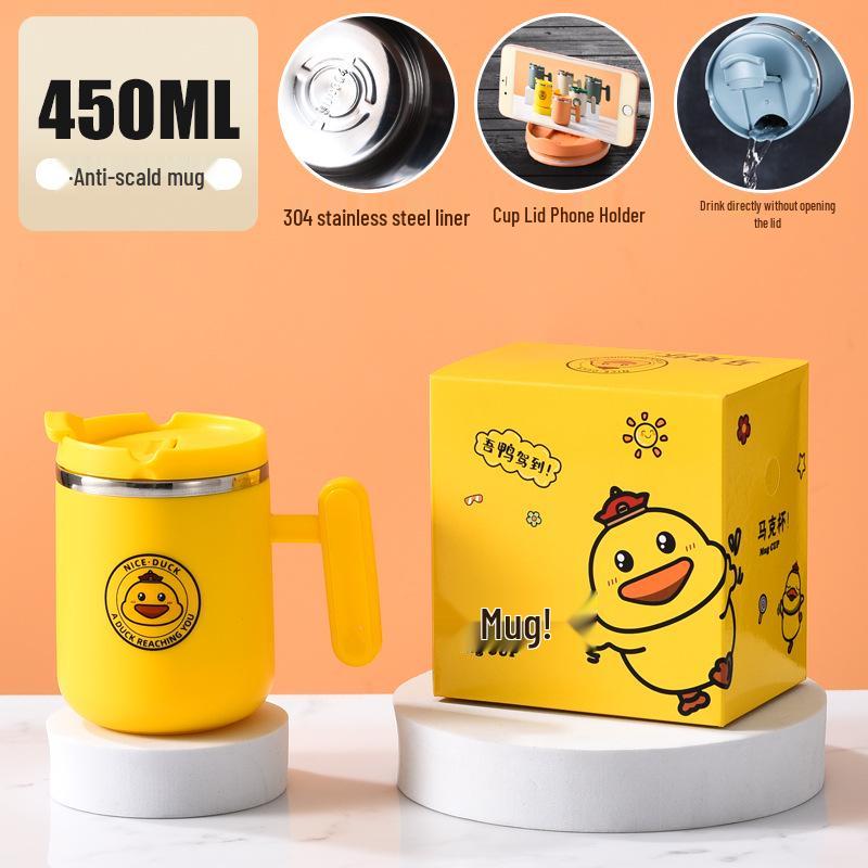 Kancelářský hrnek na kávu s víčkem: Nerezová ocel 304, Dvouvrstvá, Kreativní design, Vysoká hodnota, Kelímek na vodu