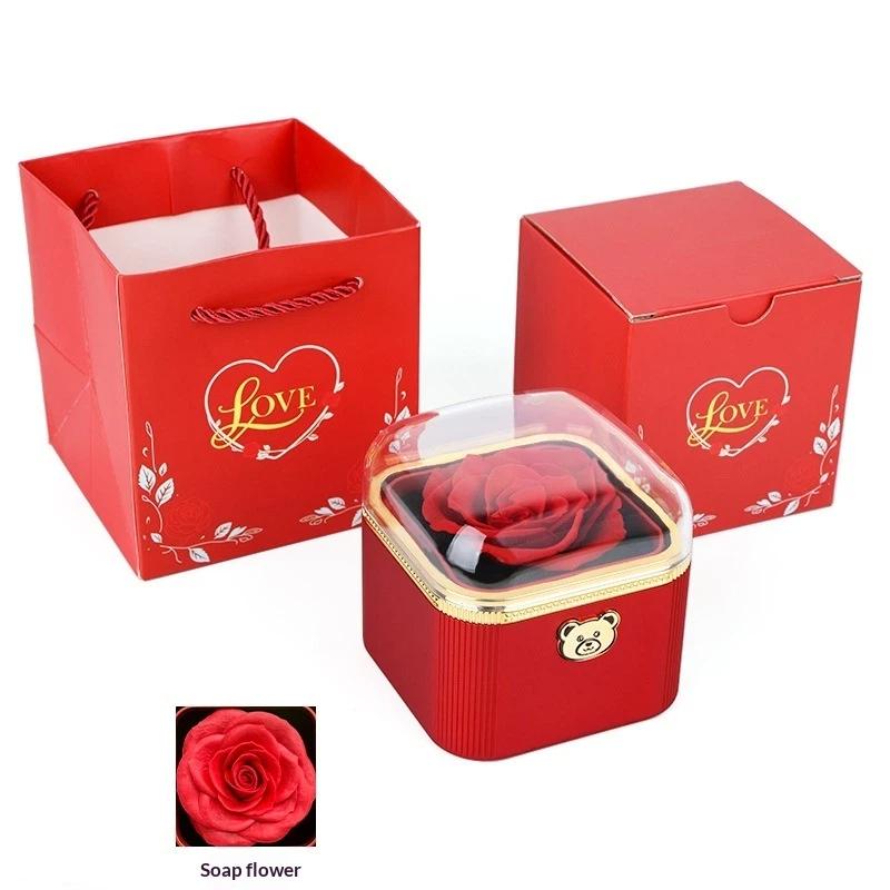 Fashion Cute Flip Necklace Box Romantic Dustproof Rotating Rose Box Automatic Plastic Necklace Storage Case Birthday