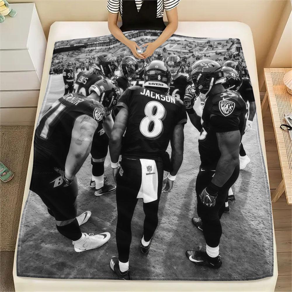 BAL Ravens Printed Flannel Blanket, soft throw for bedroom sofa, washable, fan merchandise, great gift.