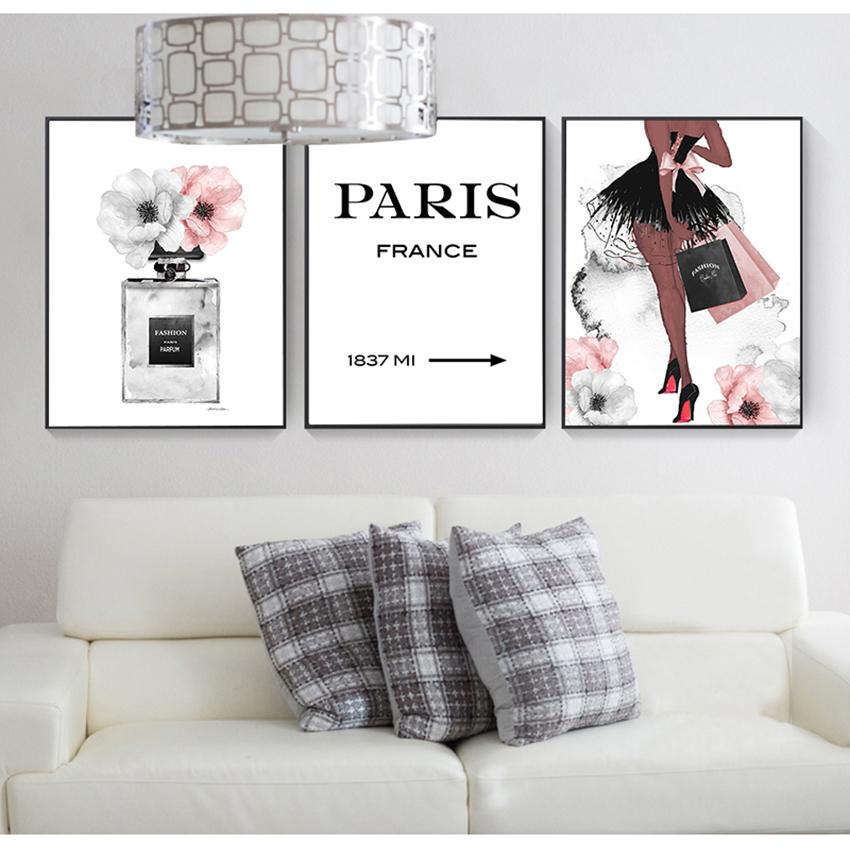 Prints Pink Peony Posters Wall Pictures Home Decor  Poster Perfume Abstract Painting Quotes Perfume Bottle Wall Art Canvas