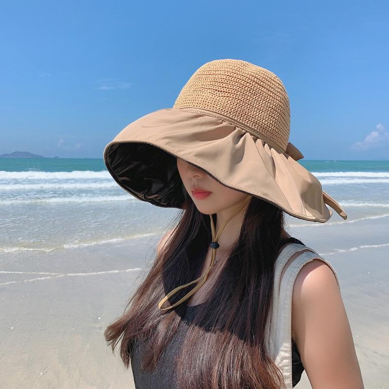 UV Vinyl Big Eaves Bow Fisherman Hat Children Spring and Summer Travel Versatile Sunscreen Sunshade Basin Hat