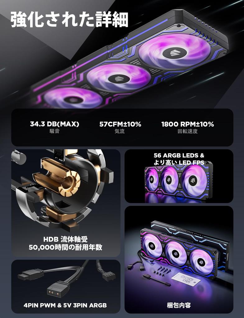 AsiaHorse ARGB PC Case Fan Performance 1800 4PIN PWM 5V 3PIN RGB Simple Water Cooling CPU Cooler Fan 120MM3/360MM, [High RPM] Fan, Fan, HDB-Bearing,