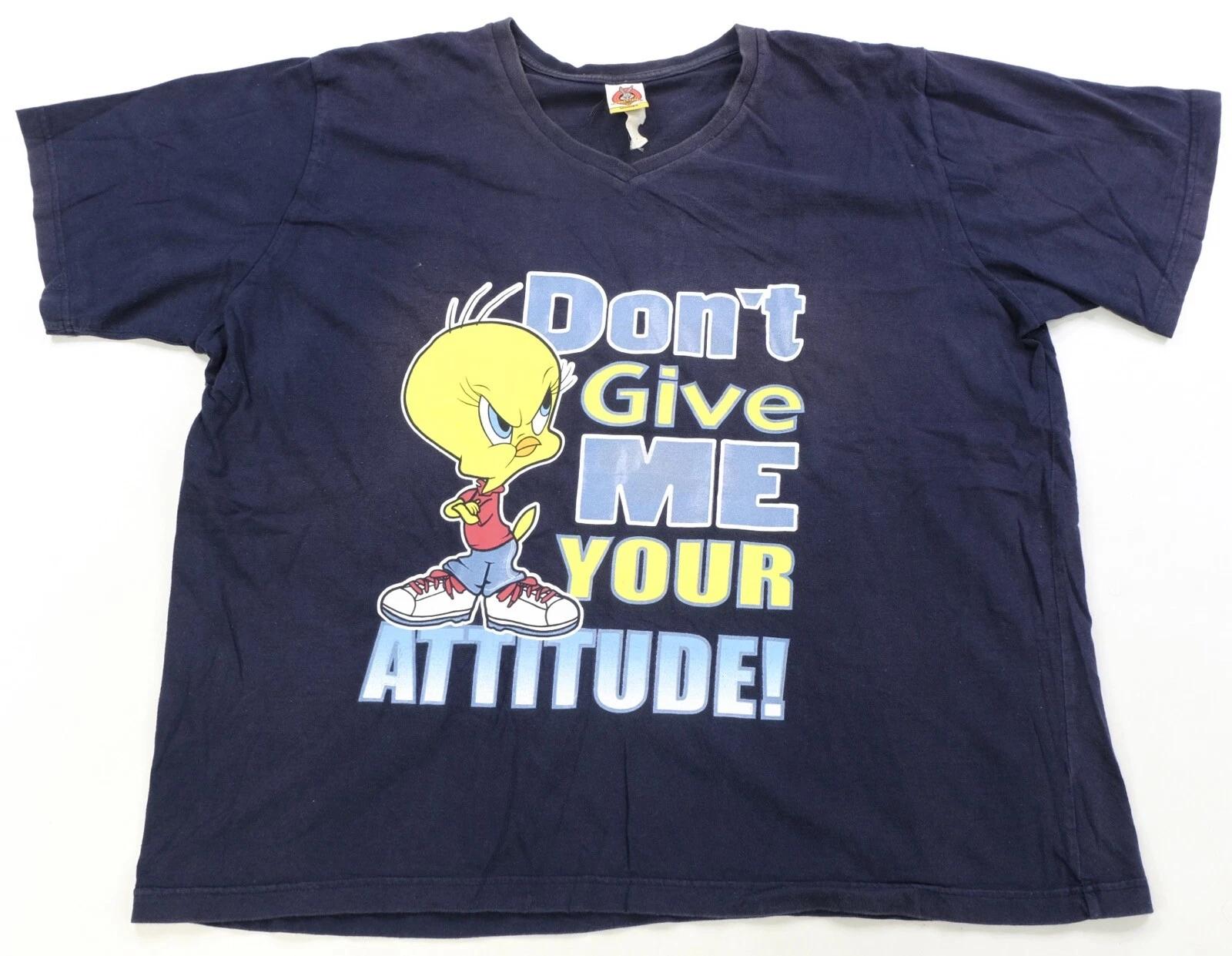 Rare Vintage LOONEY TUNES Tweety Bird Don’t Give Me Attitude T Shirt 90s Blue 3XL