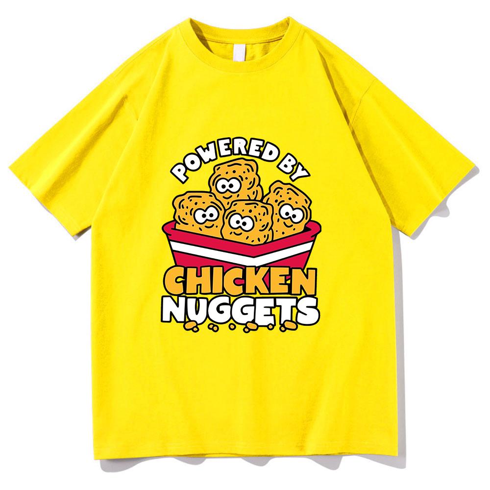 Funny Powered By Chicken Nuggets T Shirt Fashion Men/Women Harajuku Retro T-Shirt High Quality Vintage Casual Cotton Tees Shirts
