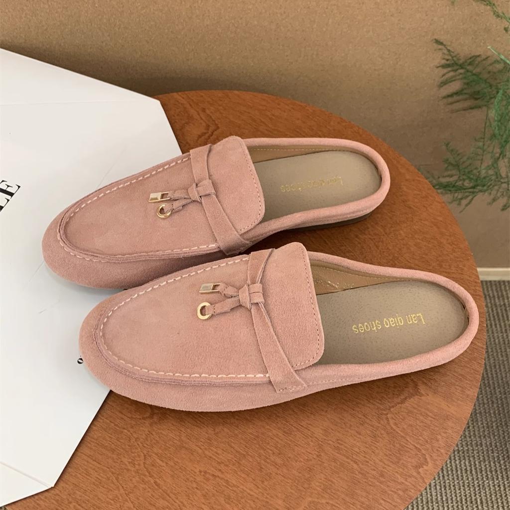 Muller Slippers High Quality Luxury Loafers Suede Shoes Round Toe for Women Moccasins Comfortable Female Lazy Slip-on Fl