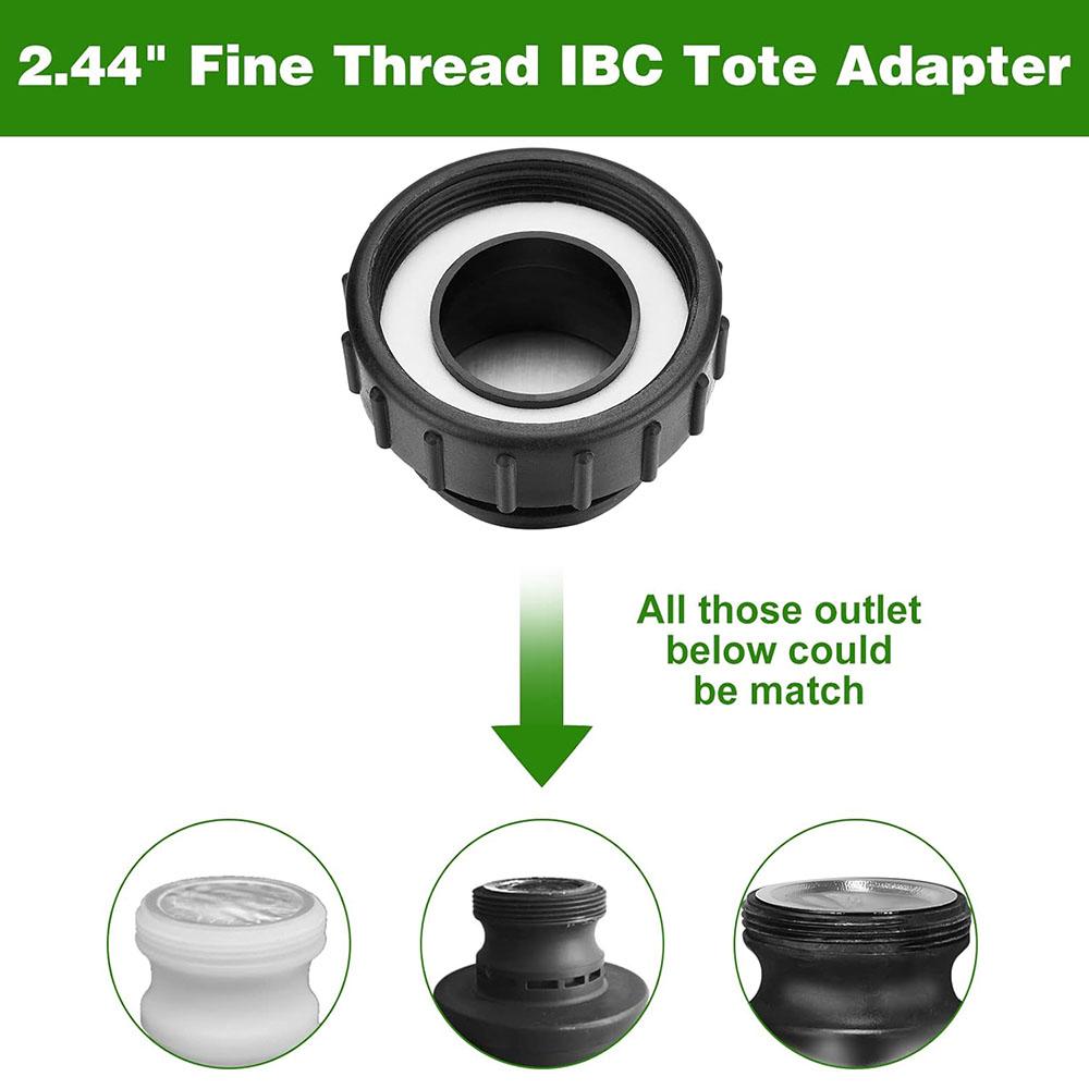 2.44" Fine Thread Adapter for 275-330 Gallon IBC Tote Tank + 2.36" Coarse Thread