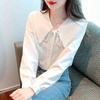 New 2024 Fashion Autumn Long Sleeve Lace Up Doll Collar Casual White Blue Blouse Shirt Women Tops Blouses Shirts J550
