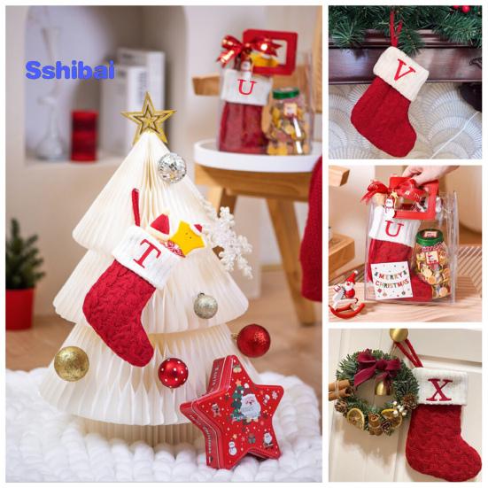 Christmas Sock Ornament with Lanyard Large Capacity Rich Color Classic Letter Design Stocking Hanging Decoration