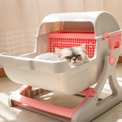 Katzentoilette, extra große halbautomatische Katzentoilette, Haustiertoilette, halbgeschlossene Katzentoilette