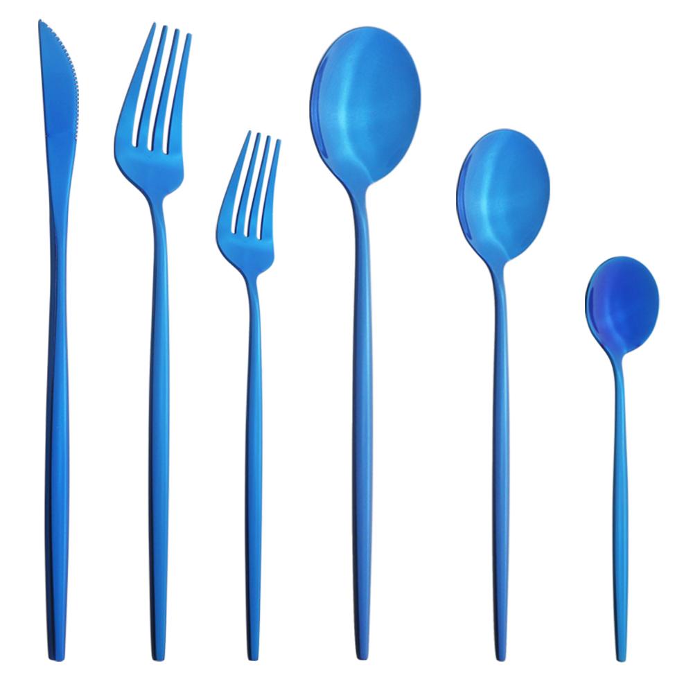 6Pcs/Set Gold Dinnerware Cutlery Set Mirror Stainless Steel Dinner Flatware Knife Dessert Fork Coffee Spoon Tableware Silverware Set