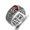 Vintage Thai Silber Lucky Transfer Pixiu Ring für Männer und Frauen, Gold Granat Tide Sechs-Zeichen Mantra Öffnungsringe