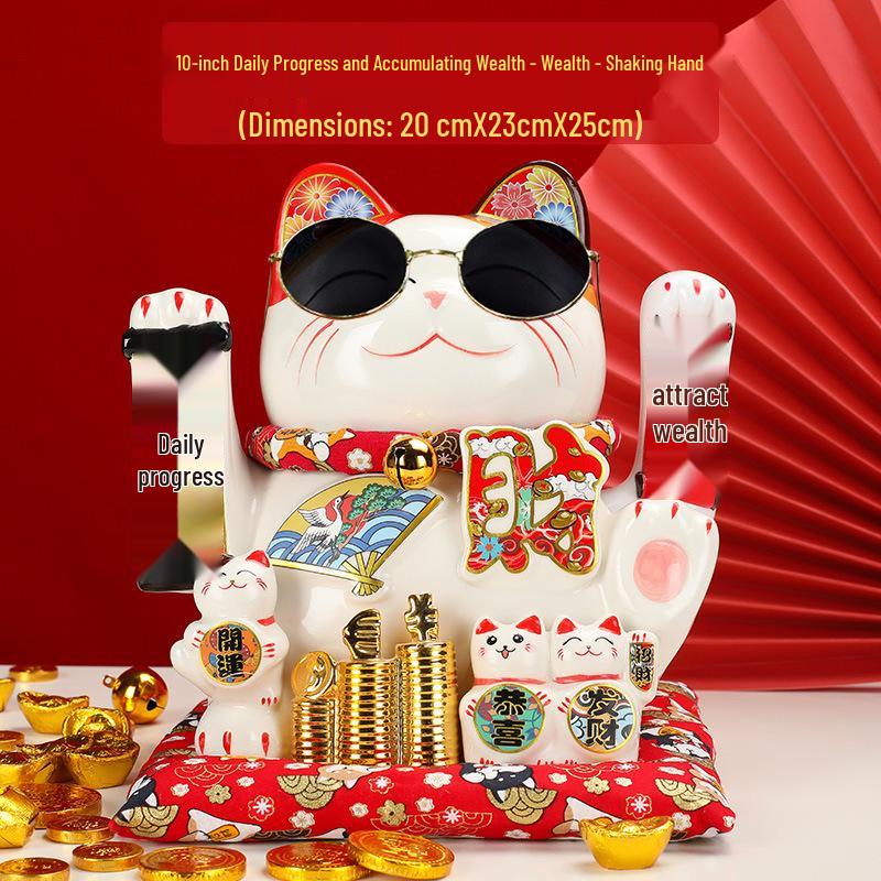 Japanese Style Automatic Waving Lucky Cat Ornament for Shop, Office, or Home Gift