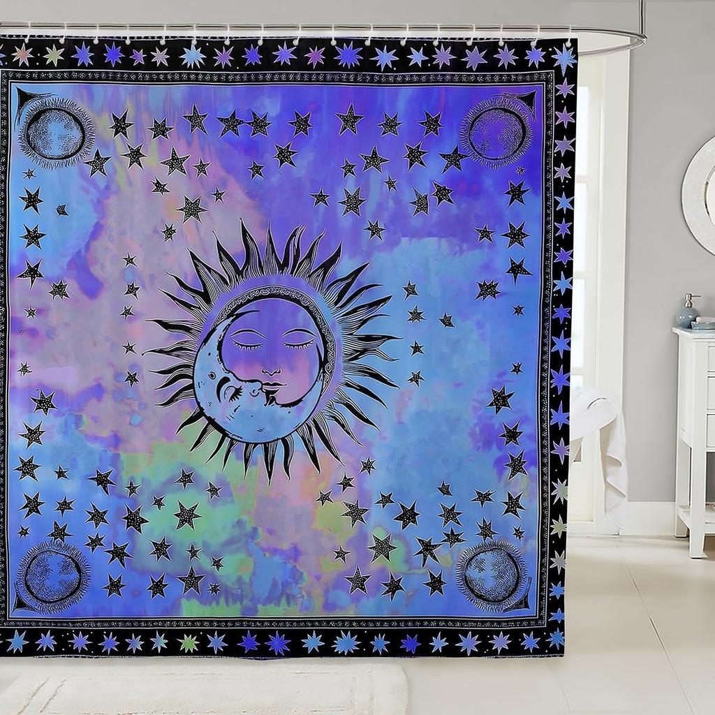 Little Cat Shower Curtain Cute Kitten Shower Curtain Set Galaxy Starry Sky Bath Curtain Universe Planet Purple Nebula Cosmic