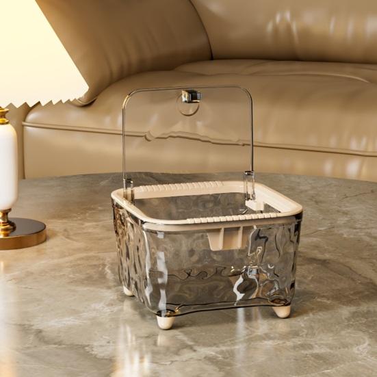 Trash Can Transparent Water Ripple with Press Trash Bin Lid Office Wastebasket for Home Bedroom