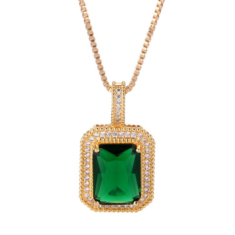 Colier cu Pandantiv Piatră Prețioasă Colorată Pătrat pentru Femei, Lanț Pulover Elegant din Cupru Fin Incrustat cu Zirconiu, Accesorii Cadou